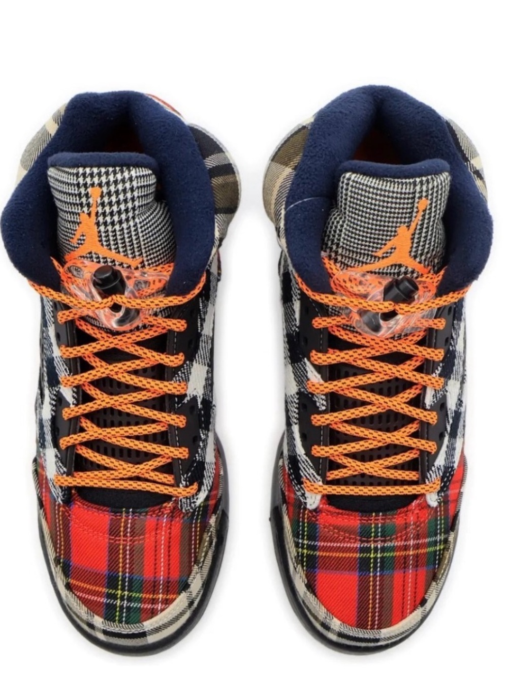Jordan High-Top Plaid Sneakers in Red, Navy & Orange